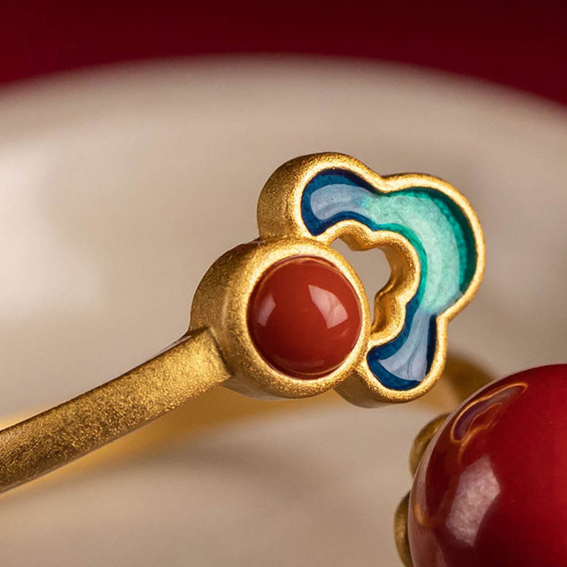 Juego de anillos y pendientes con colgante de ágata roja y cinabrio chapado en plata de ley 925 con Buddha Stones