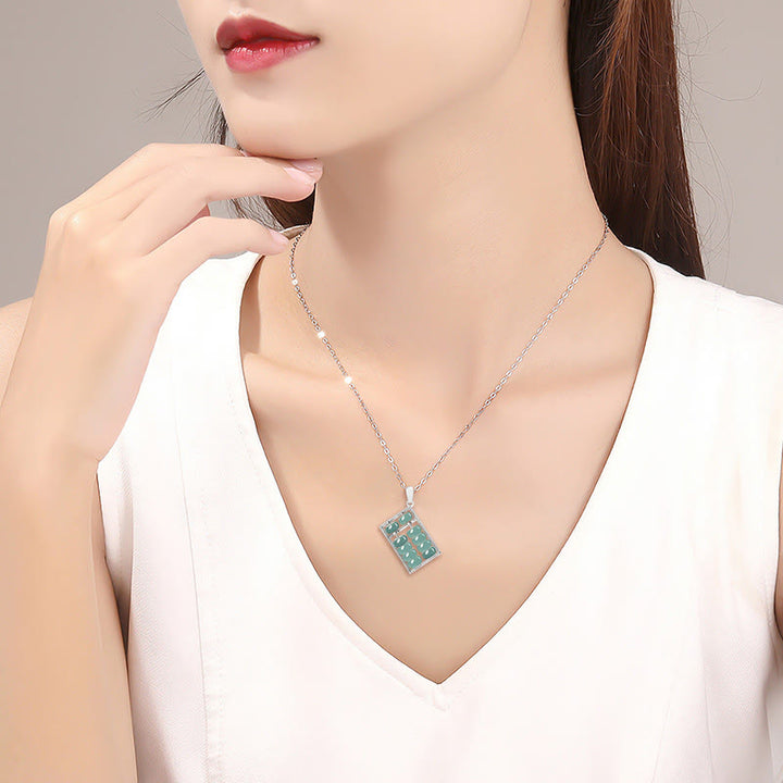 Collar con colgante de plata de ley 925 con Buddha Stones, diseño de ábaco de jade natural