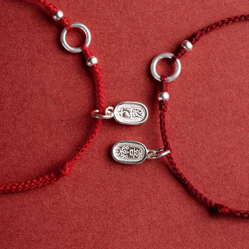 Pulsera de hilo rojo con hebilla de loto, paz, alegría, suerte, fortuna, plata de ley 925 , Buddha Stones
