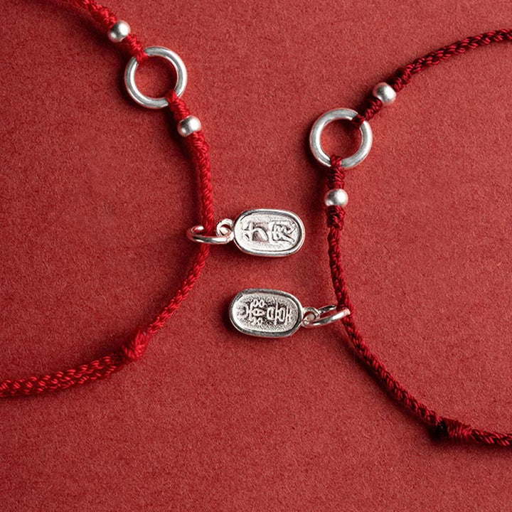 Pulsera de hilo rojo con hebilla de loto, paz, alegría, suerte, fortuna, plata de ley 925 , Buddha Stones