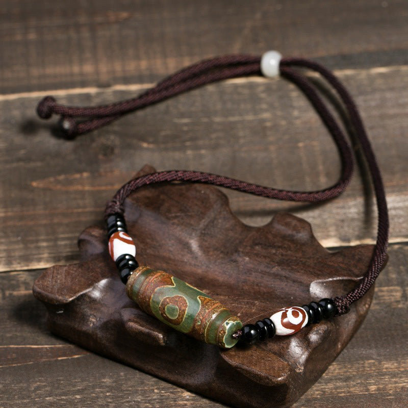 Collar de cadena de protección con cuentas Dzi tibetanas de nueve ojos con Buddha Stones