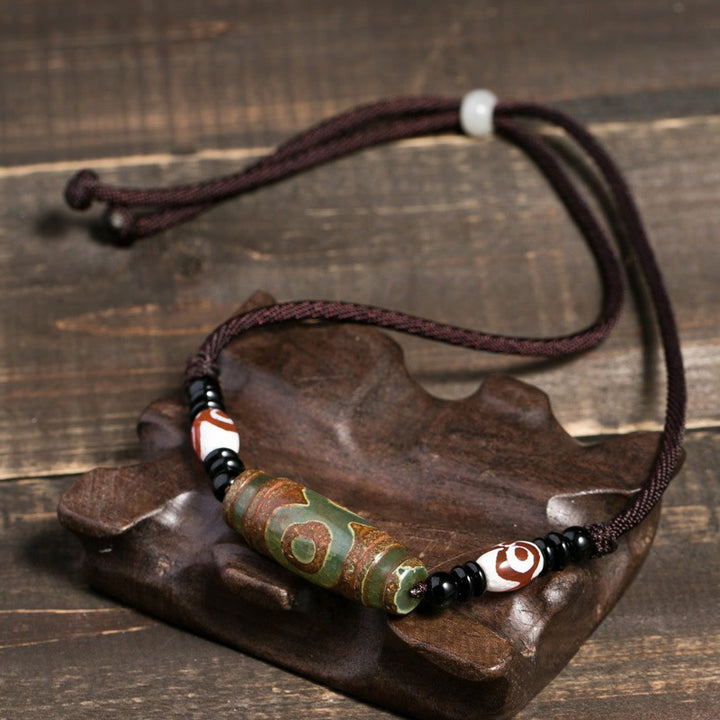 Collar de cadena de protección con cuentas Dzi tibetanas de nueve ojos con Buddha Stones