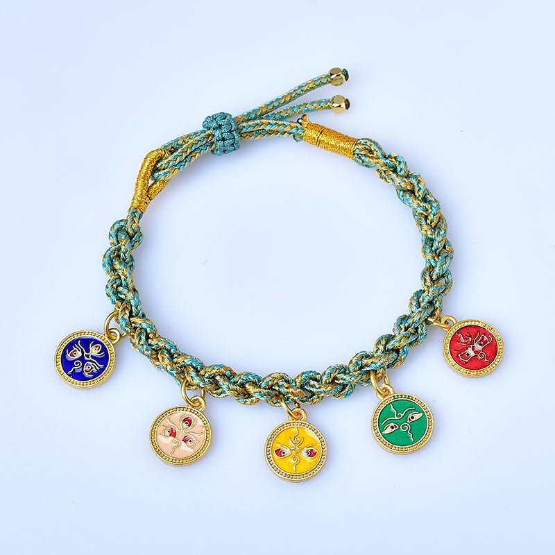 Pulsera trenzada de cuerda multicolor tibetana hecha a mano con Buddha Stones , cinco dioses de la riqueza y la suerte