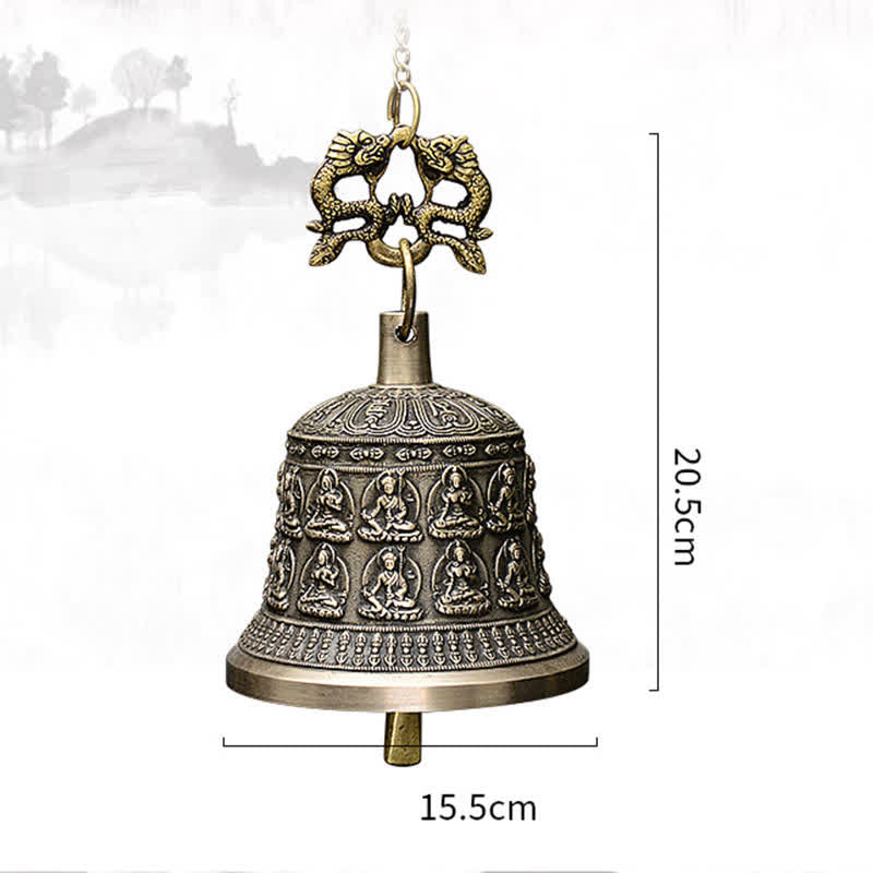Campana de viento tibetana con grabado de Buda, dragón, campana de cobre, decoración colgante de pared de la suerte - image 12