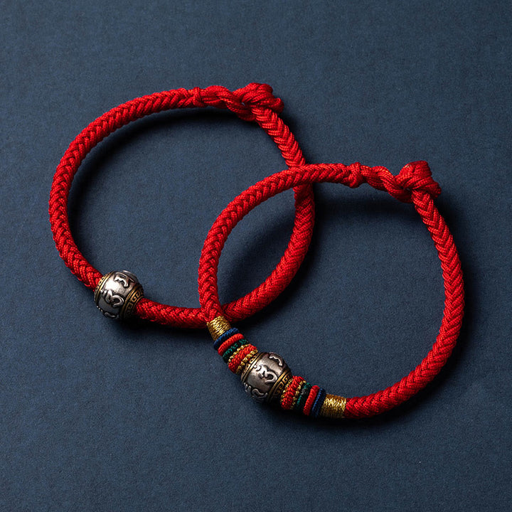 Pulsera trenzada con nudo de King Kong, hecha a mano, de Plata de Ley 925 con Buddha Stones , Om Mani Padme Hum, protección de la suerte, Tíbet