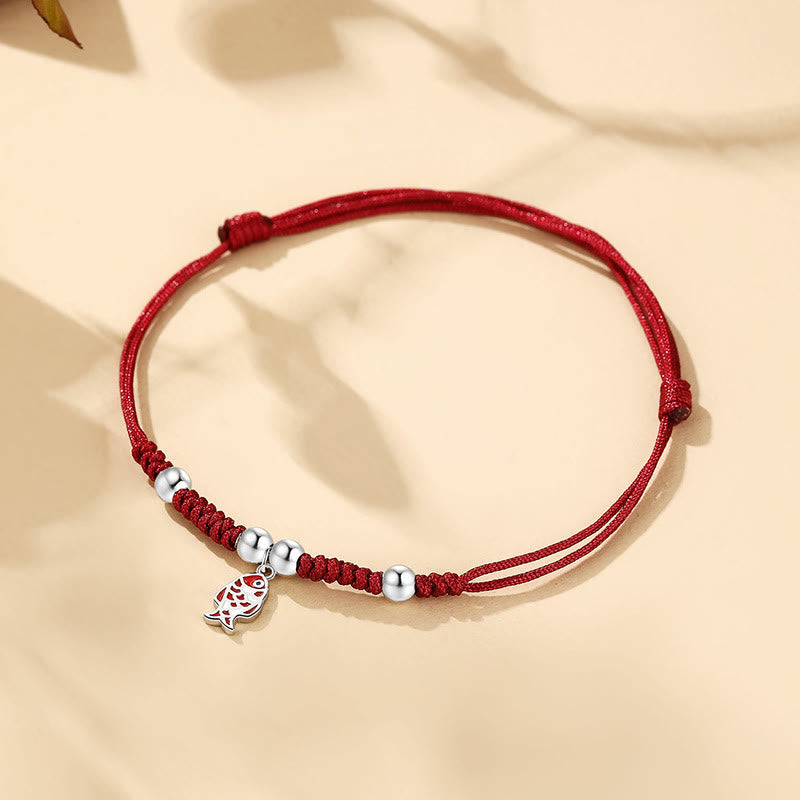 Pulsera roja trenzada hecha a mano con Buddha Stones de plata de ley 925, suerte, pez Koi, riqueza