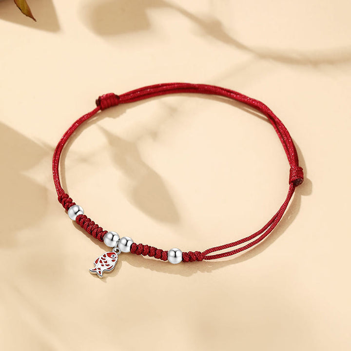 Pulsera roja trenzada hecha a mano con Buddha Stones de plata de ley 925, suerte, pez Koi, riqueza
