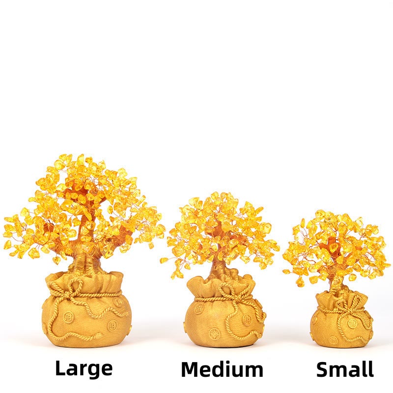 Buddha Stones Adorno de piedras preciosas de árbol de dinero de citrino natural - Feng Shui para la prosperidad