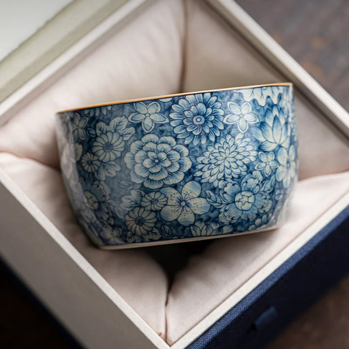 Tazas de té de cerámica con diseño de crisantemo, loto azul, flor de melocotón, Buddha Stones, tazas de té de Kung Fu