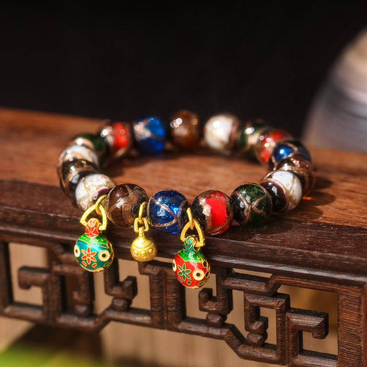 Pulsera de la suerte con cuentas de cristal Liuli, Buddha Stones, cinco elementos, oro, bestia tragadora, familia