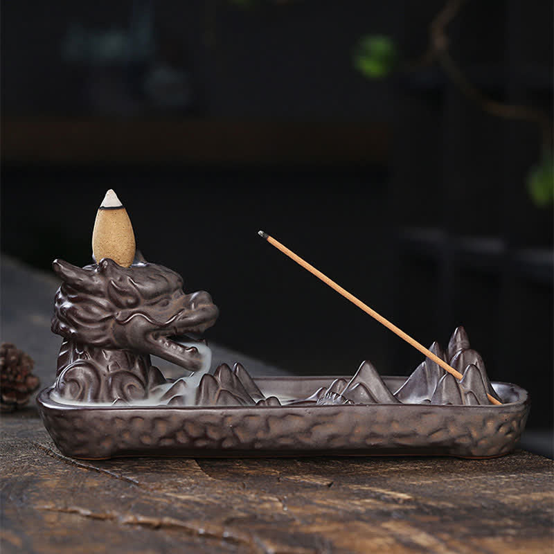 Quemador de incienso de cerámica con diseño de montaña de dragón, Buddha Stones , decoración