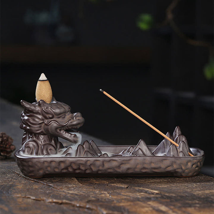 Quemador de incienso de cerámica con diseño de montaña de dragón, Buddha Stones , decoración