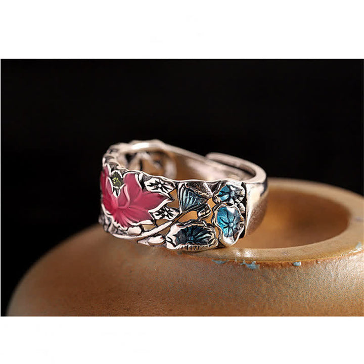 Anillo de iluminación con pez Lotus Koi de plata de ley 925