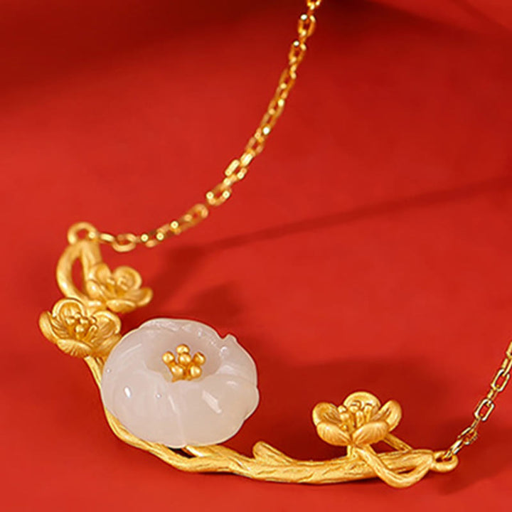 Buddha Stones, Plata de Ley 925 chapada en oro, Jade hetiano, flor de ciruelo, collar de la suerte, colgante, pulsera, anillo