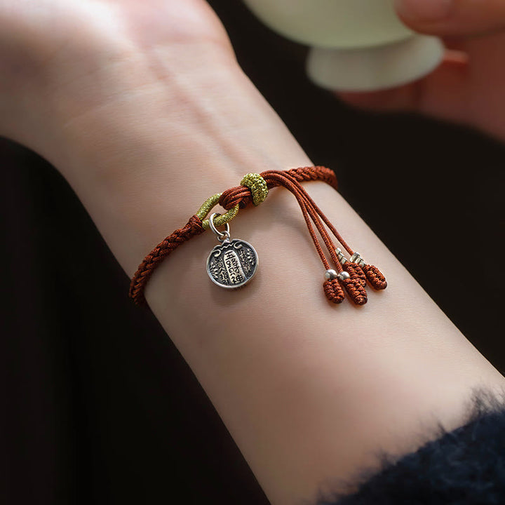 Pulsera trenzada de plata de ley 925 hecha a mano con Buddha Stones , cinco direcciones, dioses de la riqueza, protección de la suerte