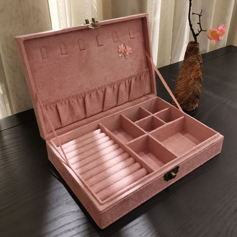 Caja organizadora de joyería con Buddha Stones , flores y libélula, caja de almacenamiento de joyería de una sola capa, caja de franela