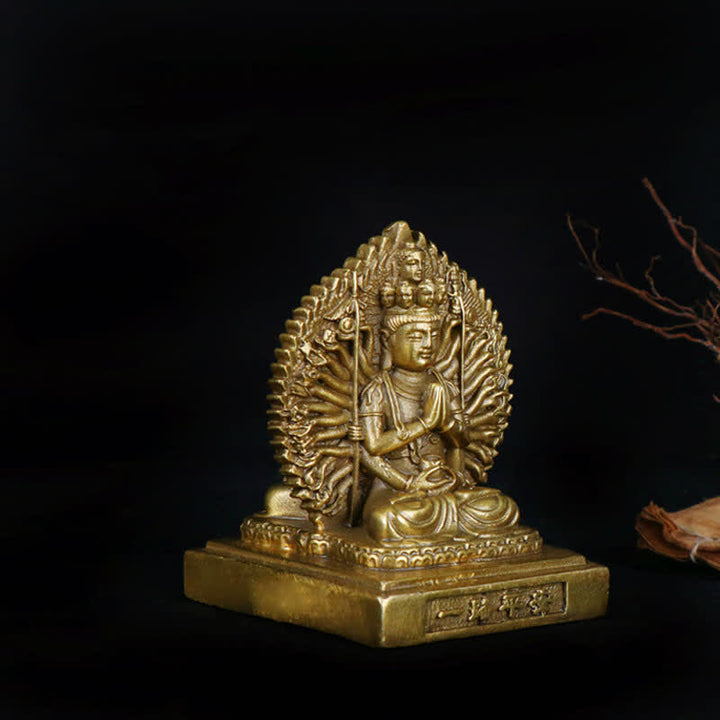 Chenrezig-estatuilla de Avalokitesvara de mil manos, protección de Bodhisattva Kuan Yin de doble cara, decoración de estatua de cobre sólido