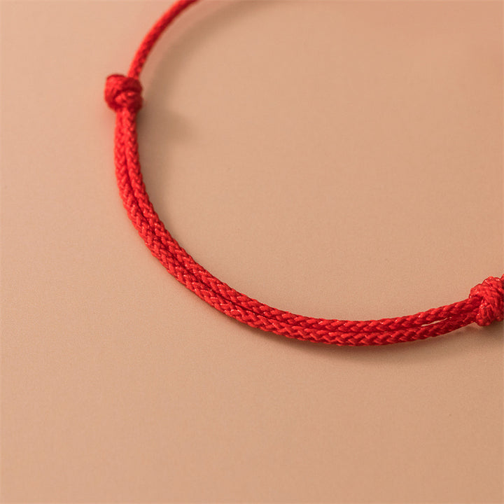 Pulsera de cuerda roja con trébol de cuatro hojas de plata de ley 925 con Buddha Stones