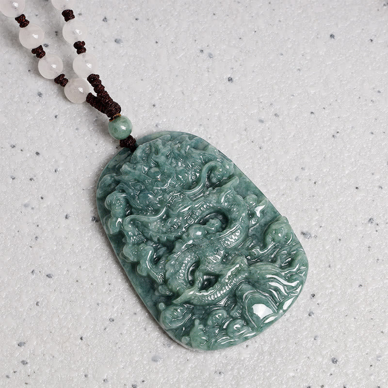 Buddha Stones Dragón del Zodíaco Chino Jade Collar de Prosperidad Colgante de Cadena de Cuentas - image 5
