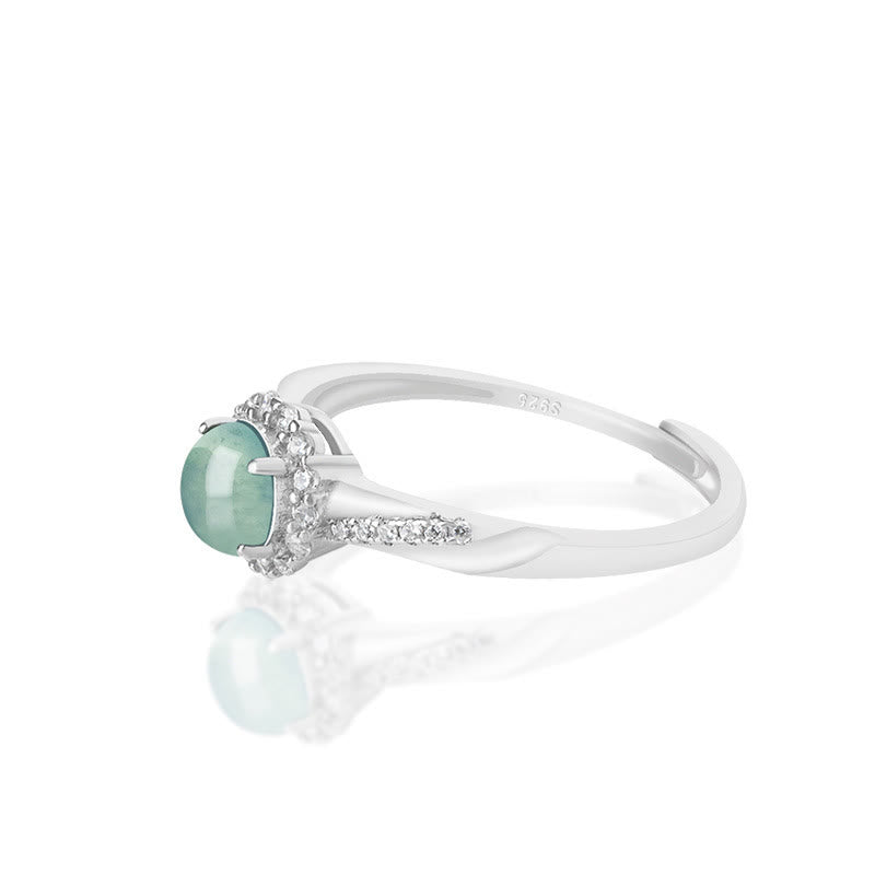 Anillo ajustable de plata de ley 925 con Buddha Stones , redondo, jade, suerte, prosperidad