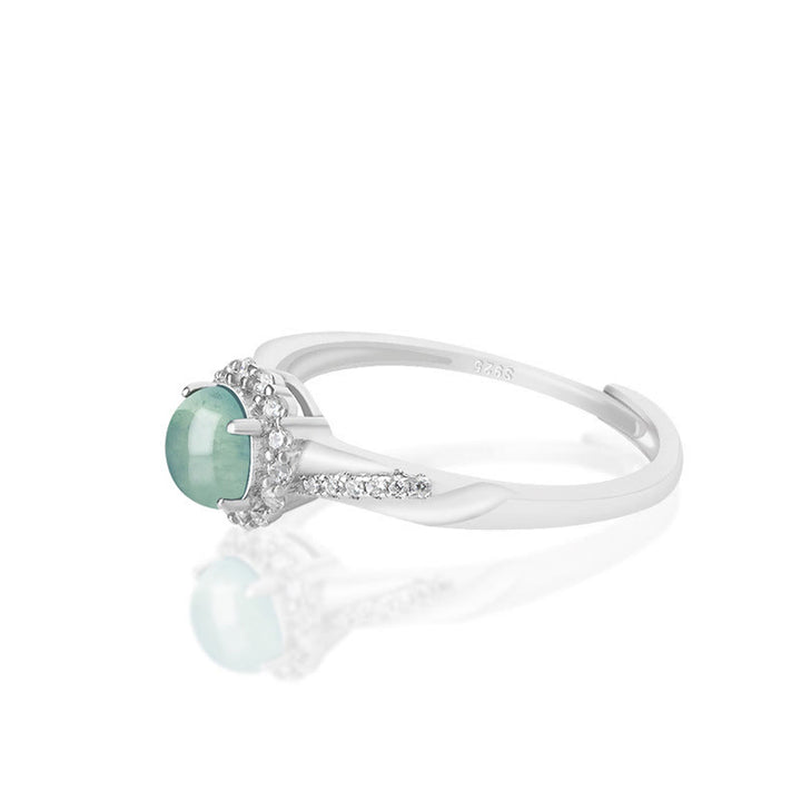 Anillo ajustable de plata de ley 925 con Buddha Stones , redondo, jade, suerte, prosperidad