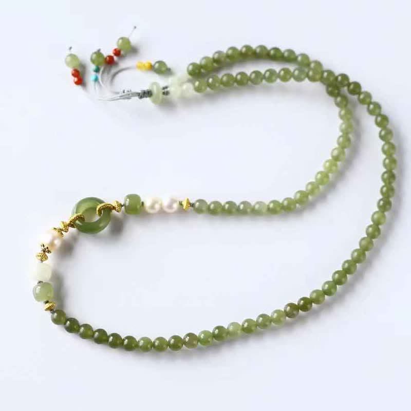 Hetian Jade Pearl Paz Hebilla Suerte Riqueza Pulsera de Hilo