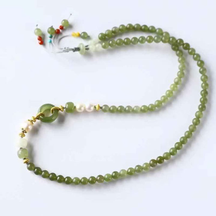 Hetian Jade Pearl Paz Hebilla Suerte Riqueza Pulsera de Hilo