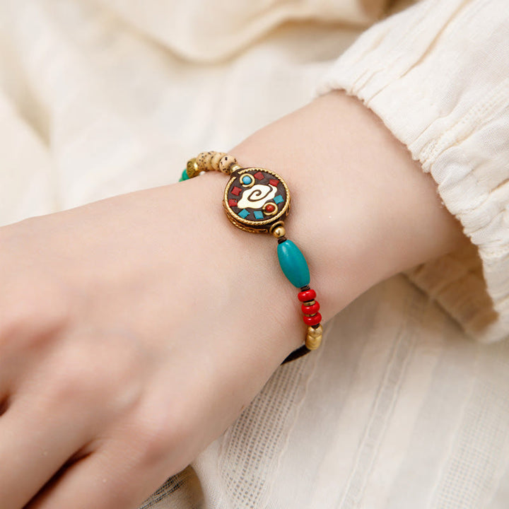 Pulsera de fuerza de protección Om Mani Padme Hum de turquesa tibetana con Buddha Stones
