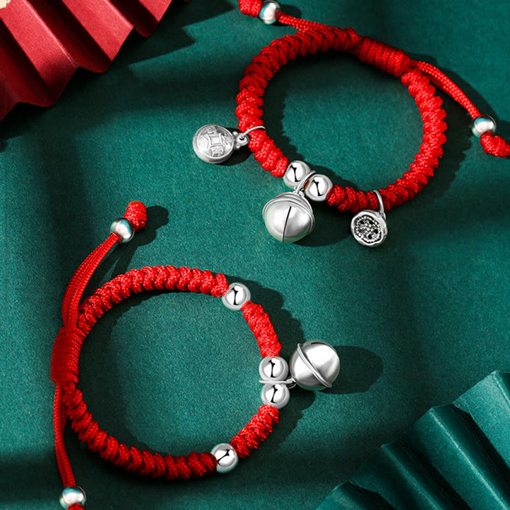 Buddha Stones Plata de ley 925 Hecha a mano Personaje Fu Bolsa de dinero de la suerte Candado chino Campana Loto Moneda de cobre Nudo King Kong Pulsera trenzada para niños
