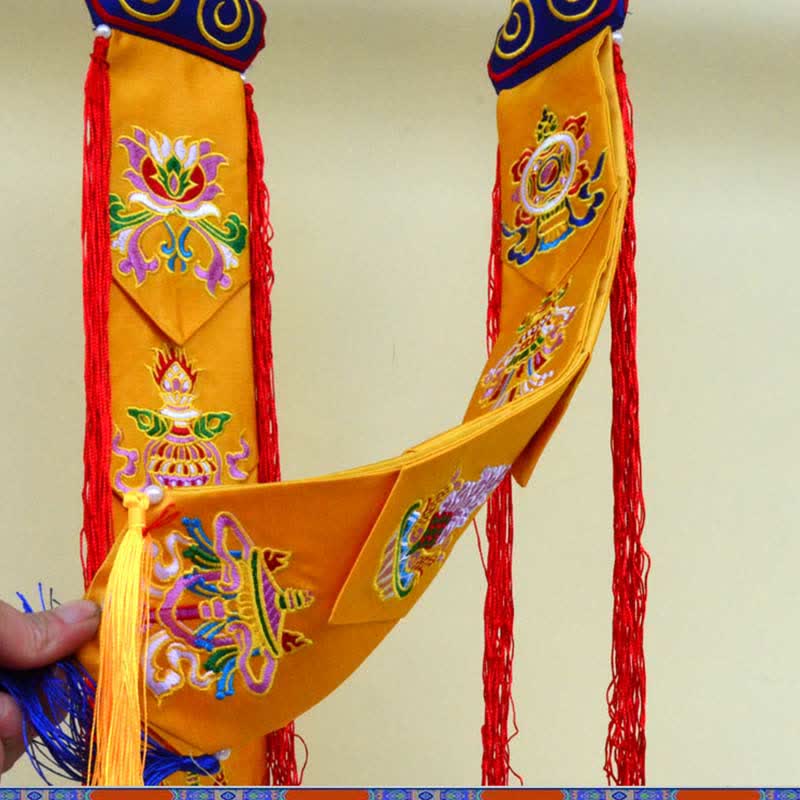 Flor de loto Ocho símbolos auspiciosos Meditación Iluminación Borlas coloridas Arte de pared