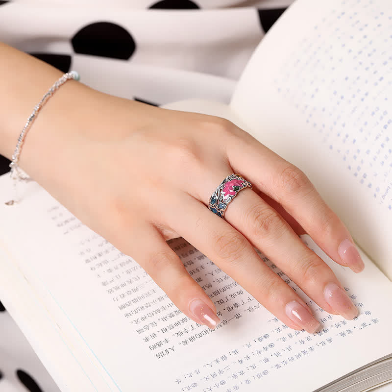 Anillo de iluminación con pez Lotus Koi de plata de ley 925