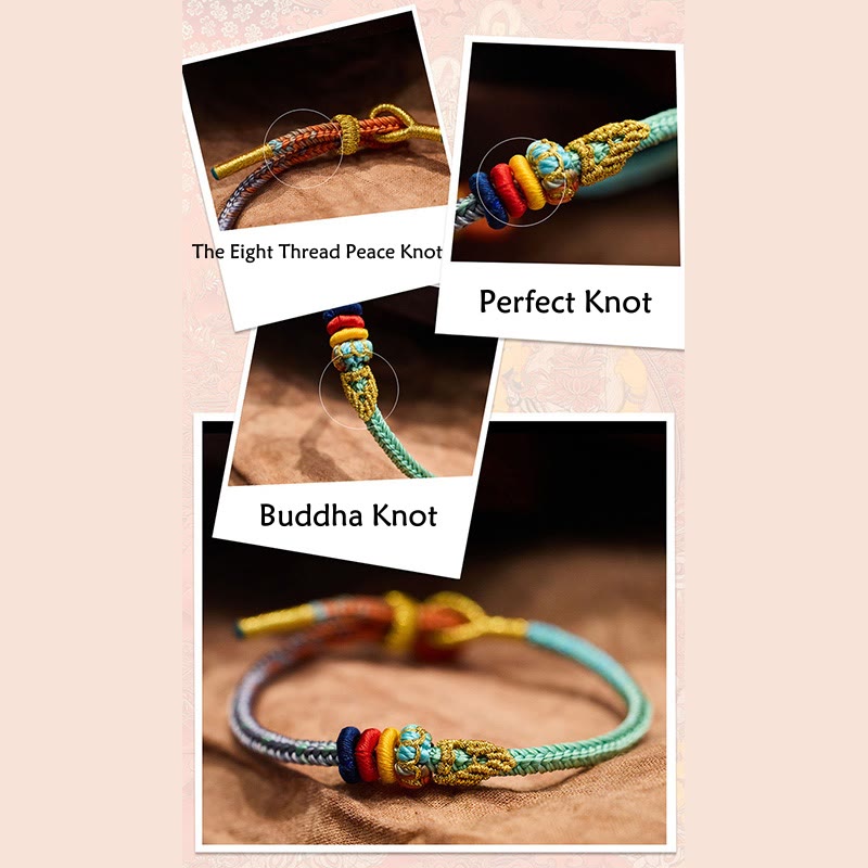 Pulsera hecha a mano con Buddha Stones, cuerda colorida, ocho hilos, nudo de paz, suerte