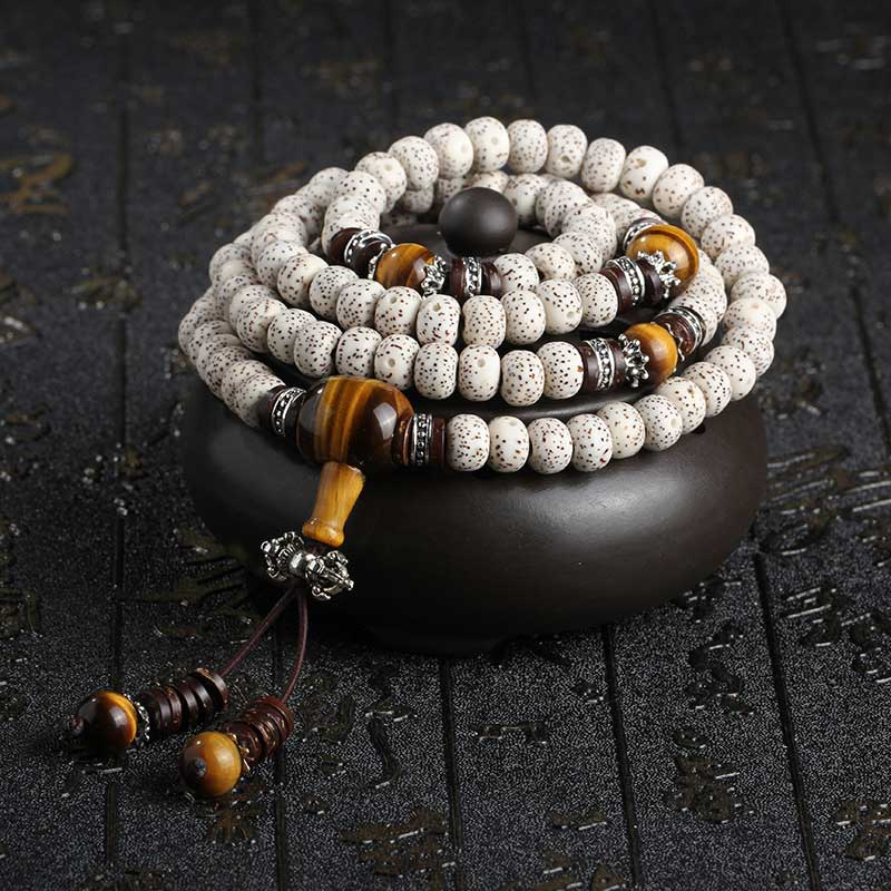 Pulsera de paz con semillas de Bodhi, ojo de tigre tibetano hecho a mano con Buddha Stones