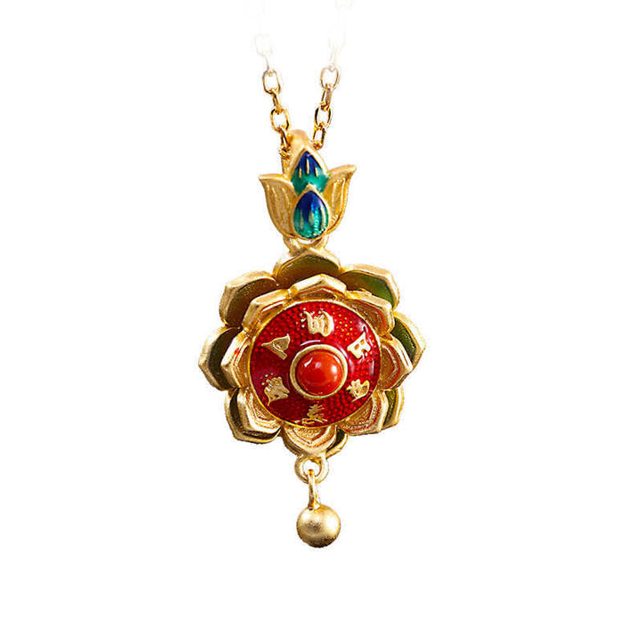 Colgante de plata de ley 925 con rueda de oración de loto del Tíbet y ágata roja - image 11