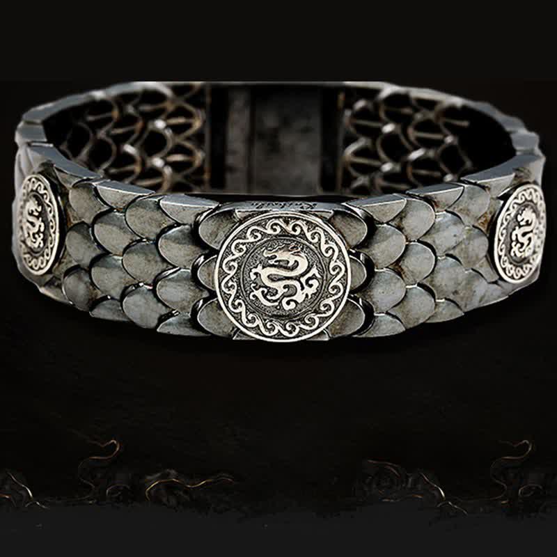 Pulsera de plata de ley 925 con Buddha Stones , escamas de dragón, suerte y éxito