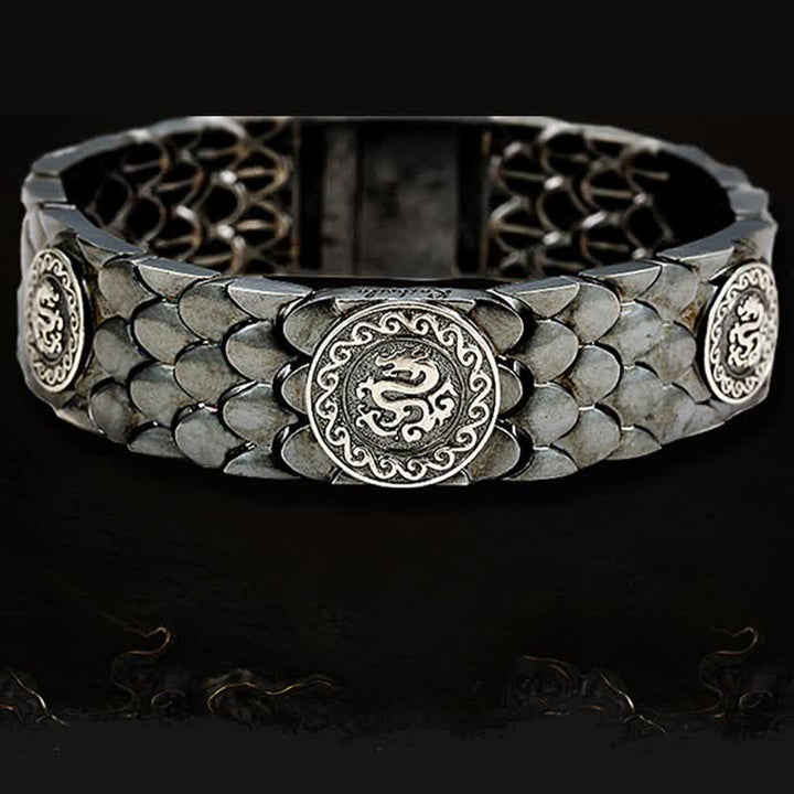 Pulsera de plata de ley 925 con Buddha Stones , escamas de dragón, suerte y éxito