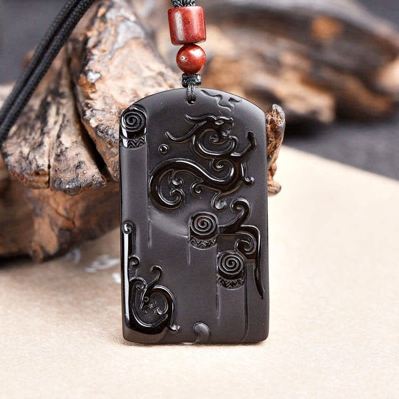 Colgante de collar de éxito de Fénix de dragón de obsidiana negra - image 2