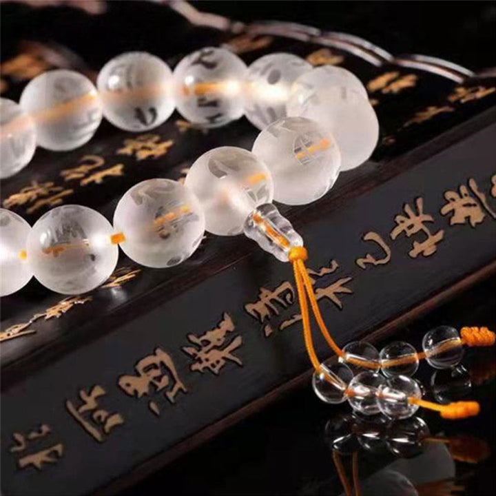 Pulsera de meditación Om Mani Padme Hum de ónix negro y cristal blanco del Tíbet con Buddha Stones