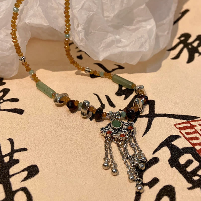 Colgante de collar con borla de la suerte de cobre, piedra de cristal tibetana, Buddha Stones