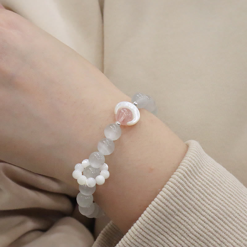 Pulsera de plata de ley 925 con Buddha Stones, amatista natural, aguamarina, cristal rosa, ojo de gato, luna creciente curativa - Ojo de Gato (Paz♥Soporte) (Circunferencia de la muñeca 14-16 cm) - image 18