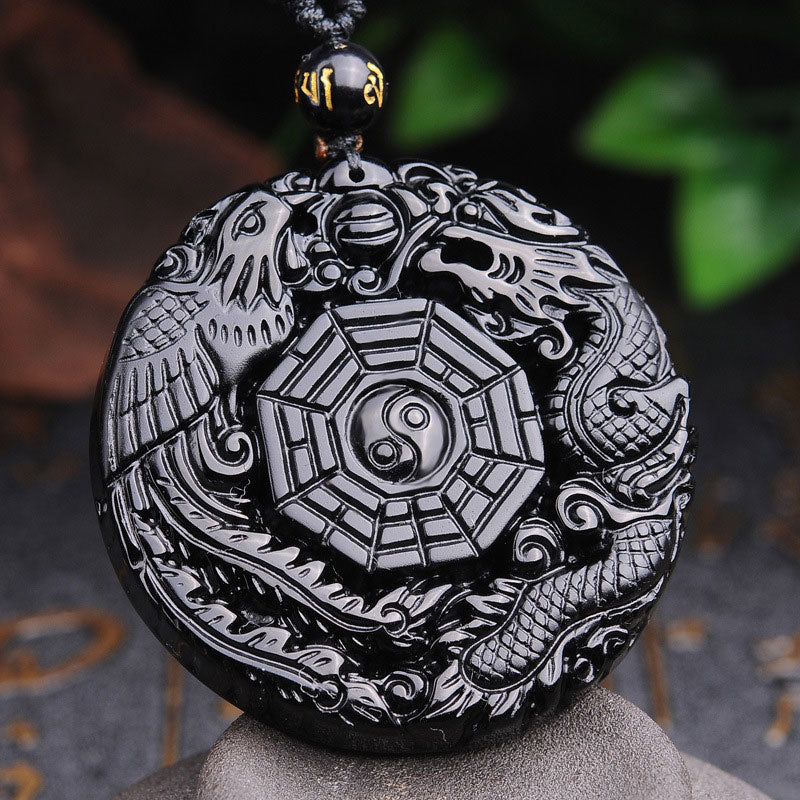 Collar con colgante de obsidiana con diseño de dragón Bagua y Buddha Stones - image 2