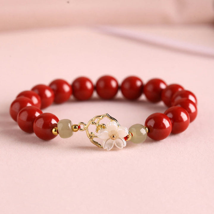 Pulsera de bendición de flores de piedra Tridacna con cuentas de jade cinabrio Natural de Buddha Stones