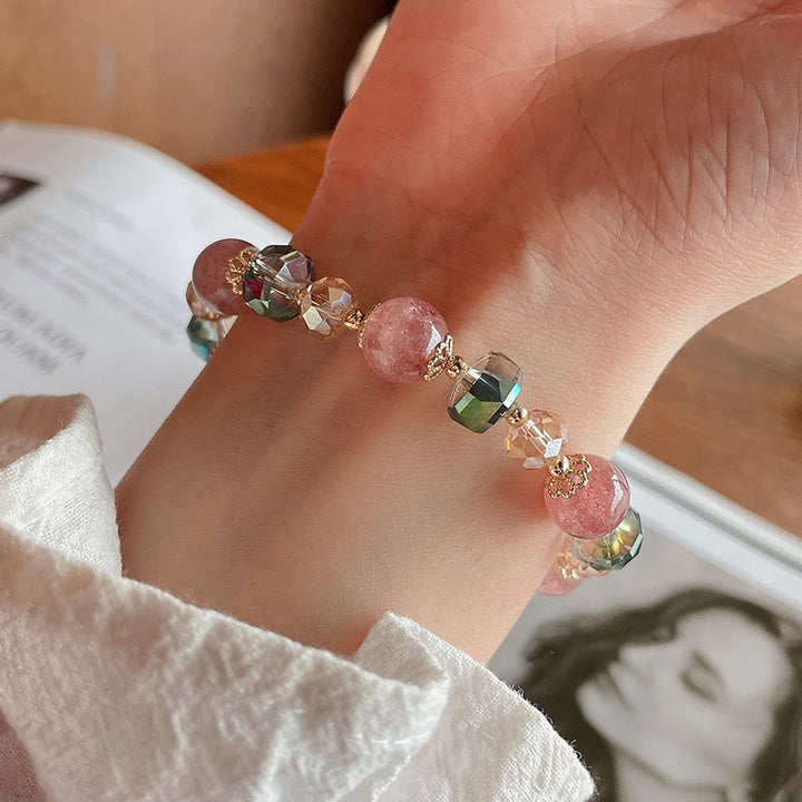 Pulsera positiva de cristal colorido de cuarzo fresa natural con Buddha Stones