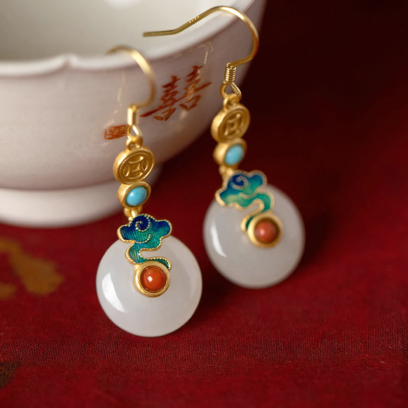Buddha Stones, monedas de cobre de Jade, nubes propicias, collar de prosperidad, colgante, pulsera, anillo, pendientes