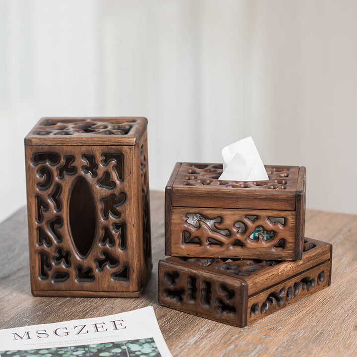 Caja de pañuelos de madera Retro, soporte de pañuelos de madera grabado, cajas de toallitas, decoración