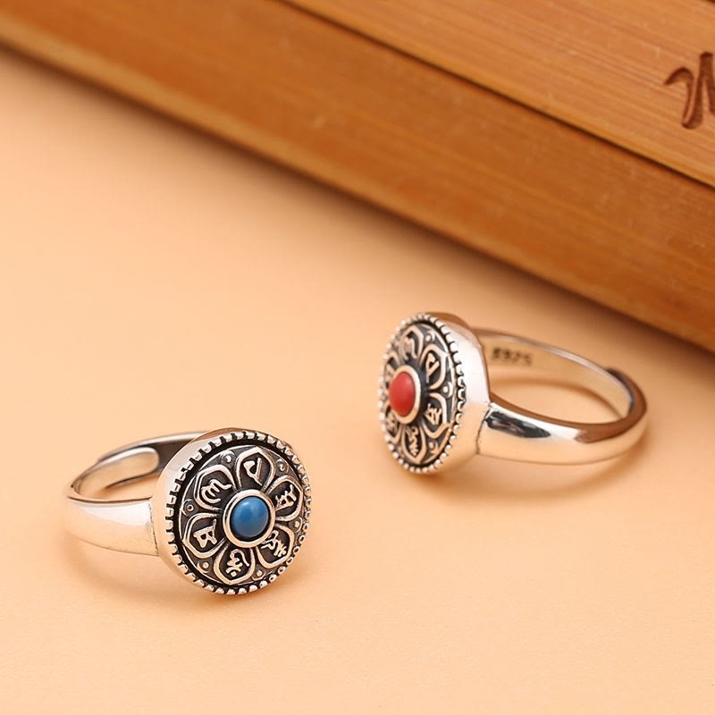 Anillo giratorio de paz con Buddha Stones tibetanas Om Mani Padme Hum