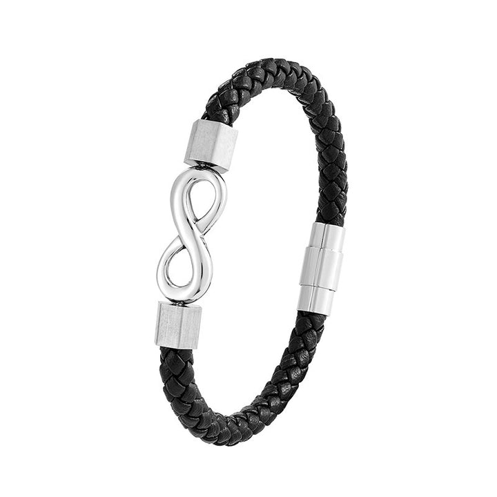 Pulsera de equilibrio de tejido de cuero infinito de acero titanio con nudo sin fin de Buddha Stones
