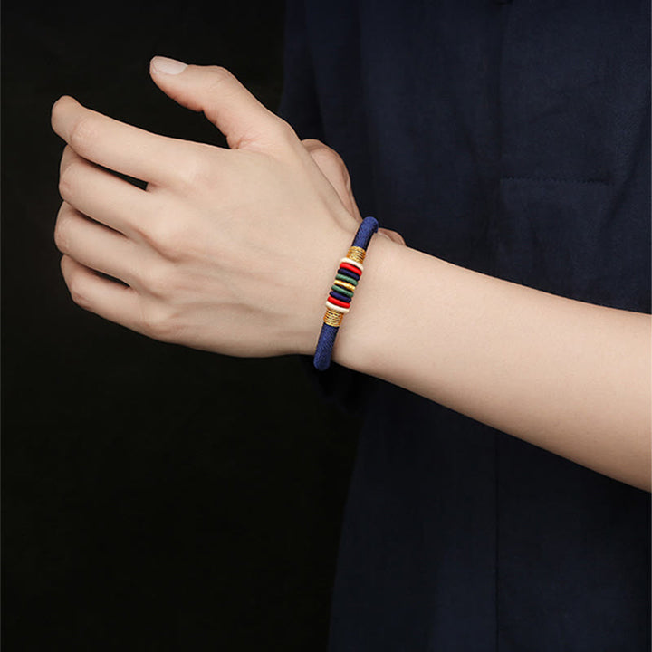 Pulsera de cuerda trenzada de la suerte de cinco elementos con nudo King Kong colorido hecho a mano tibetano con Buddha Stones