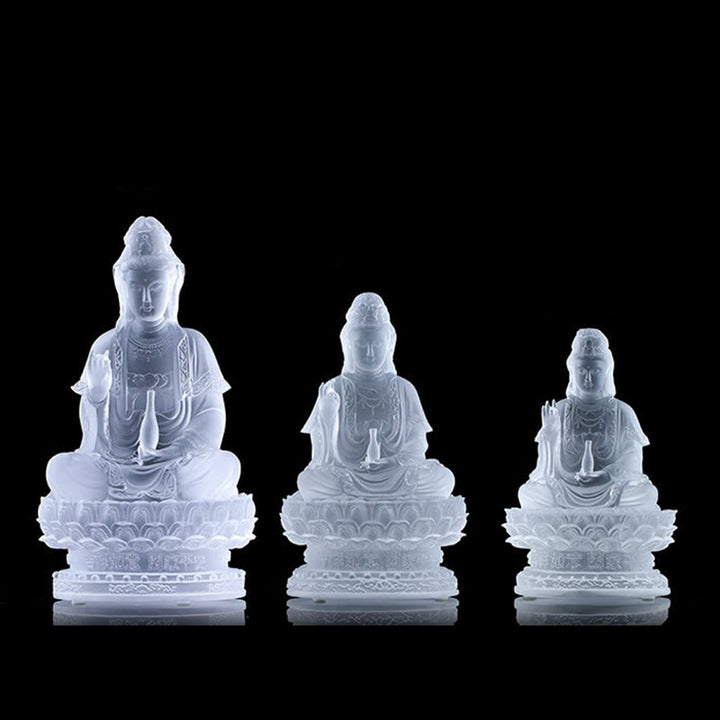 Buddha Stones Kwan Yin Avalokitesvara, estatuilla hecha a mano, pieza de arte de cristal Liuli, estatua de riqueza, decoración para el hogar