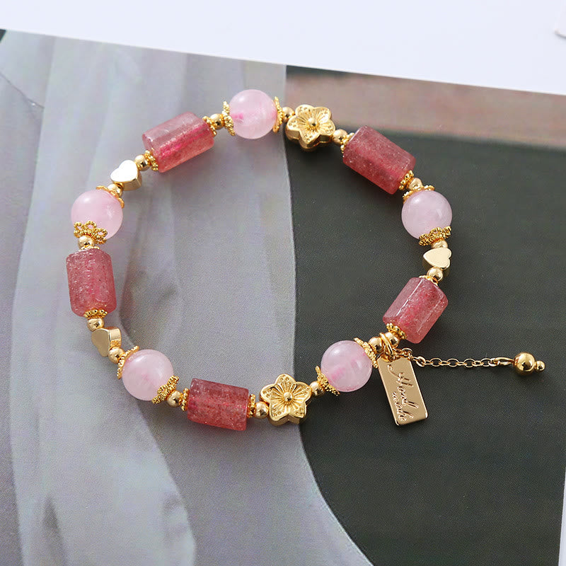Pulsera Positiva con Buddha Stones, Cuarzo Fresa, Cristal Rosa, Amor, corazón, Flor - Cuarzo fresa y cristal rosa (circunferencia de la muñeca: 14-16 cm) - image 0